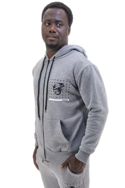 Abarth AH024ZP grauer Kapuzenpullover aus Baumwollmischung mit Reißverschluss