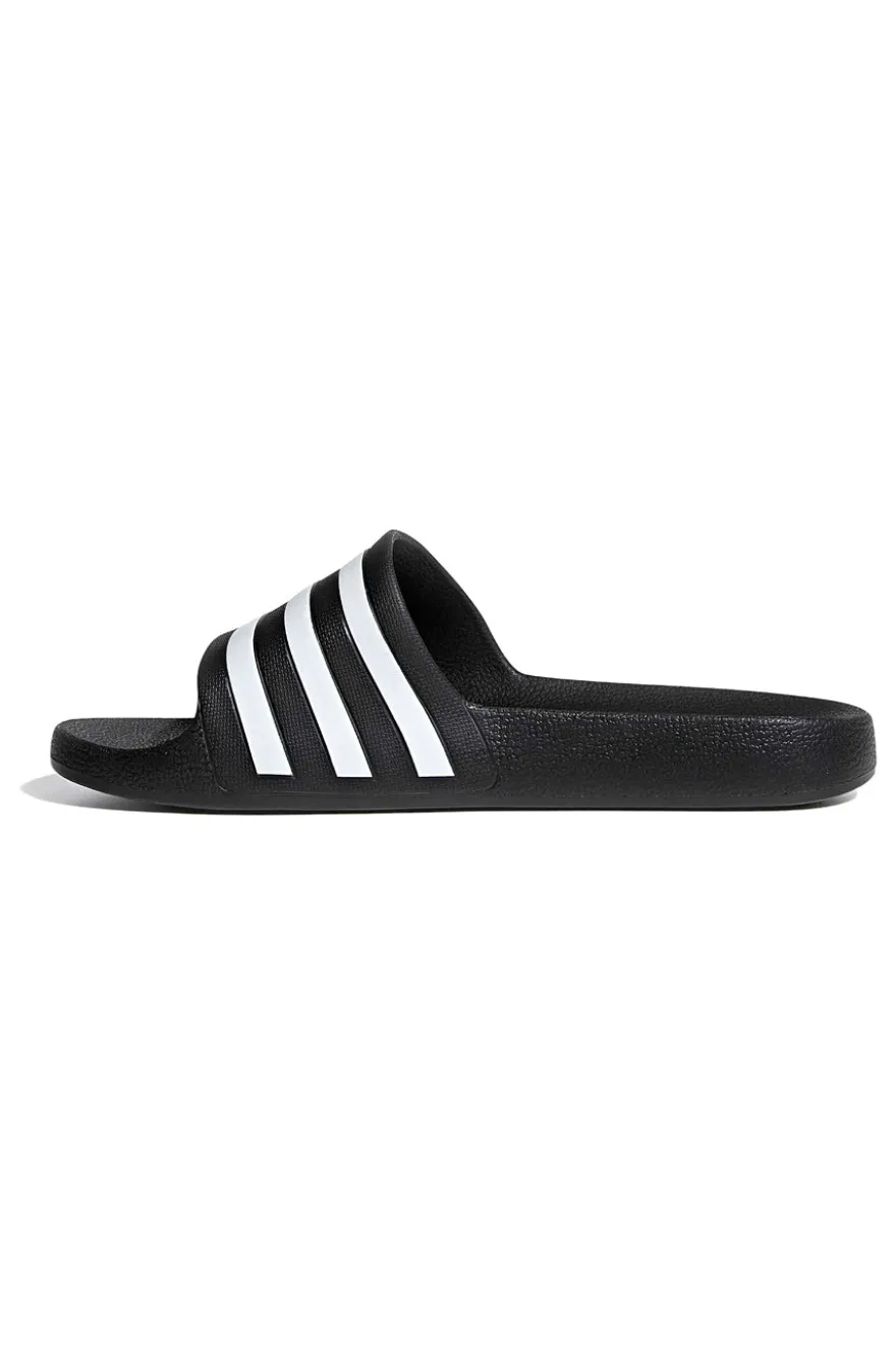 Adidas Adilette Aqua Schwarze Pantoletten mit weißen Bändern
