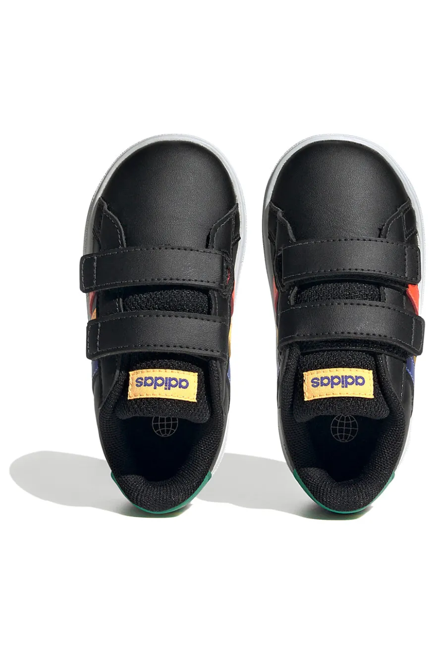 Adidas Grand Court 2 CF I schwarze Schuhe mit mehrfarbigen Details und Klettverschluss
