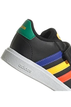 Adidas Grand Court 2 CF I schwarze Schuhe mit mehrfarbigen Details und Klettverschluss