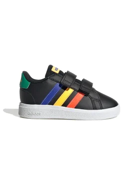 Adidas Grand Court 2 CF I schwarze Schuhe mit mehrfarbigen Details und Klettverschluss