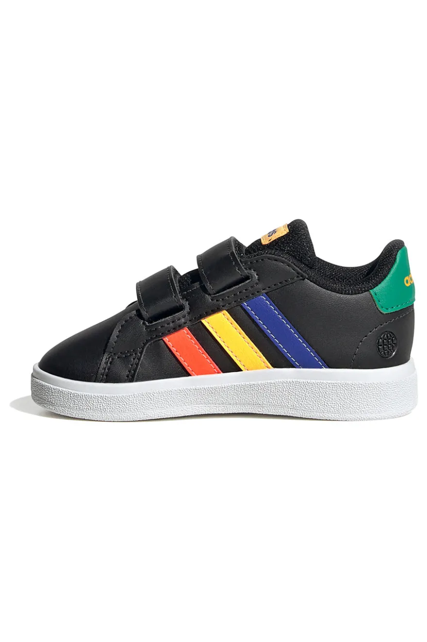 Adidas Grand Court 2 CF I schwarze Schuhe mit mehrfarbigen Details und Klettverschluss