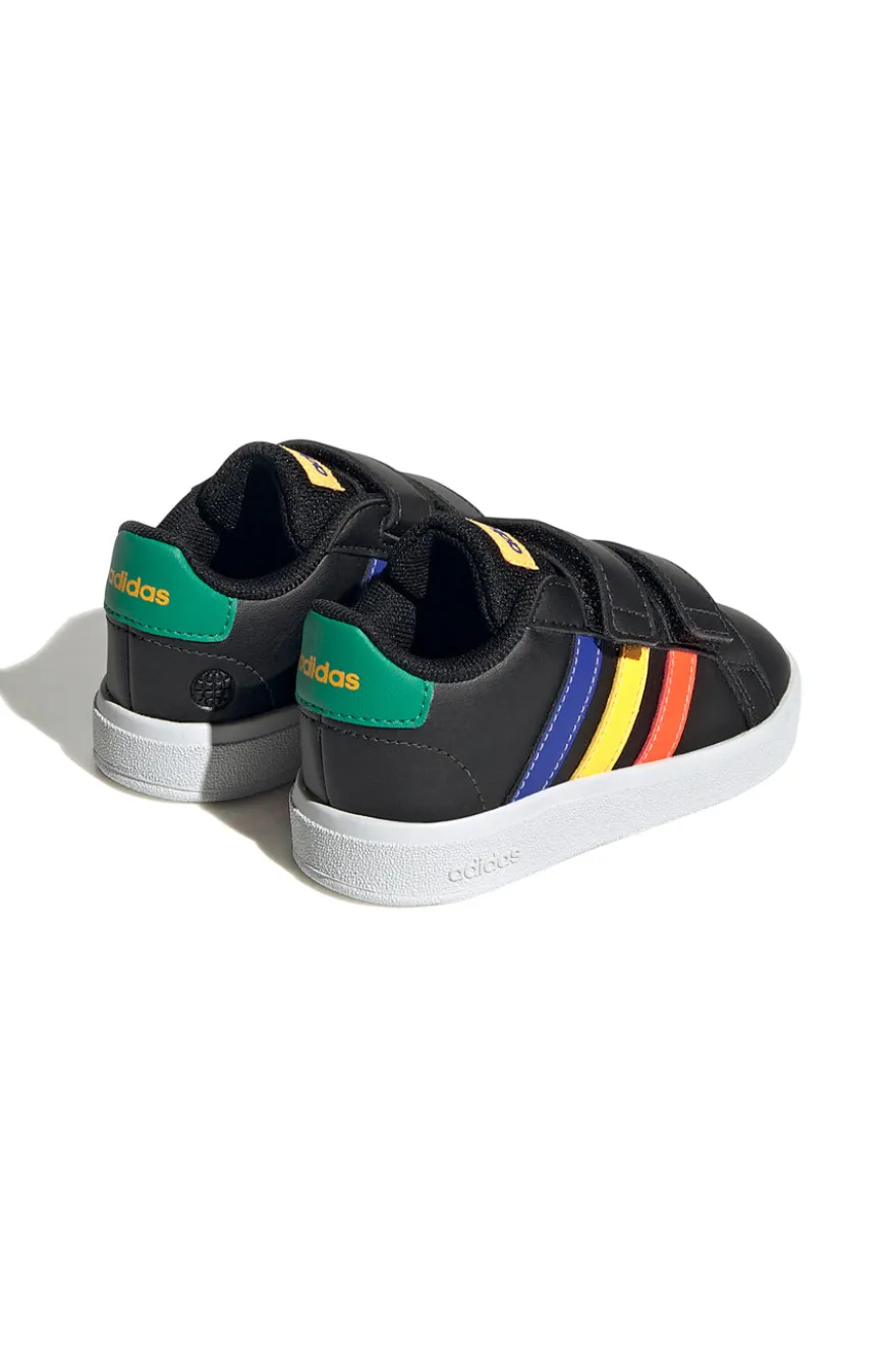 Adidas Grand Court 2 CF I schwarze Schuhe mit mehrfarbigen Details und Klettverschluss