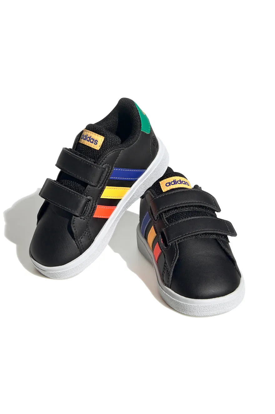 Adidas Grand Court 2 CF I schwarze Schuhe mit mehrfarbigen Details und Klettverschluss