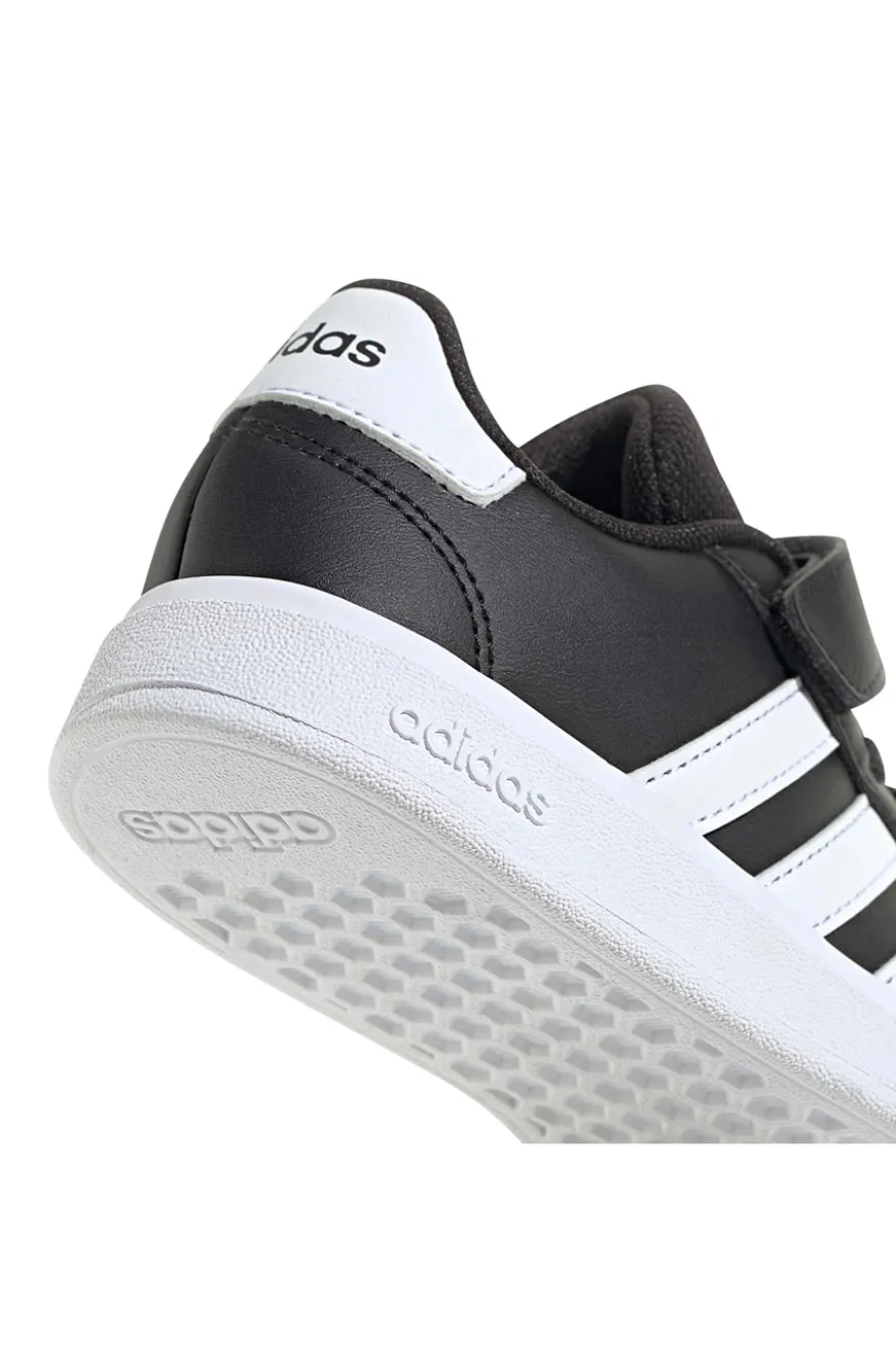 Adidas Grand Court 2 EL C schwarze Schuhe mit weißen Streifen und Klettverschluss