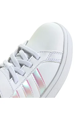 Adidas Grand Court 2.0 EL C – Weiße Sneakers mit schillernden Streifen und Klettverschluss