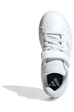 Adidas Grand Court 2.0 EL C – Weiße Sneakers mit schillernden Streifen und Klettverschluss