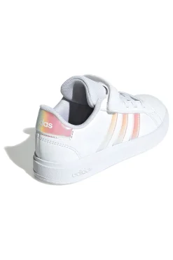 Adidas Grand Court 2.0 EL C – Weiße Sneakers mit schillernden Streifen und Klettverschluss