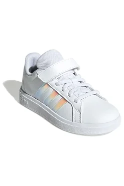 Adidas Grand Court 2.0 EL C – Weiße Sneakers mit schillernden Streifen und Klettverschluss
