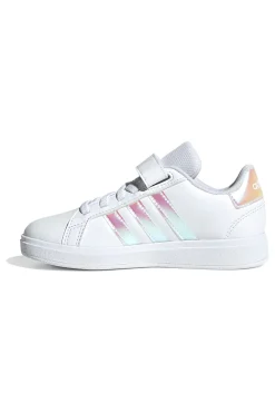 Adidas Grand Court 2.0 EL C – Weiße Sneakers mit schillernden Streifen und Klettverschluss