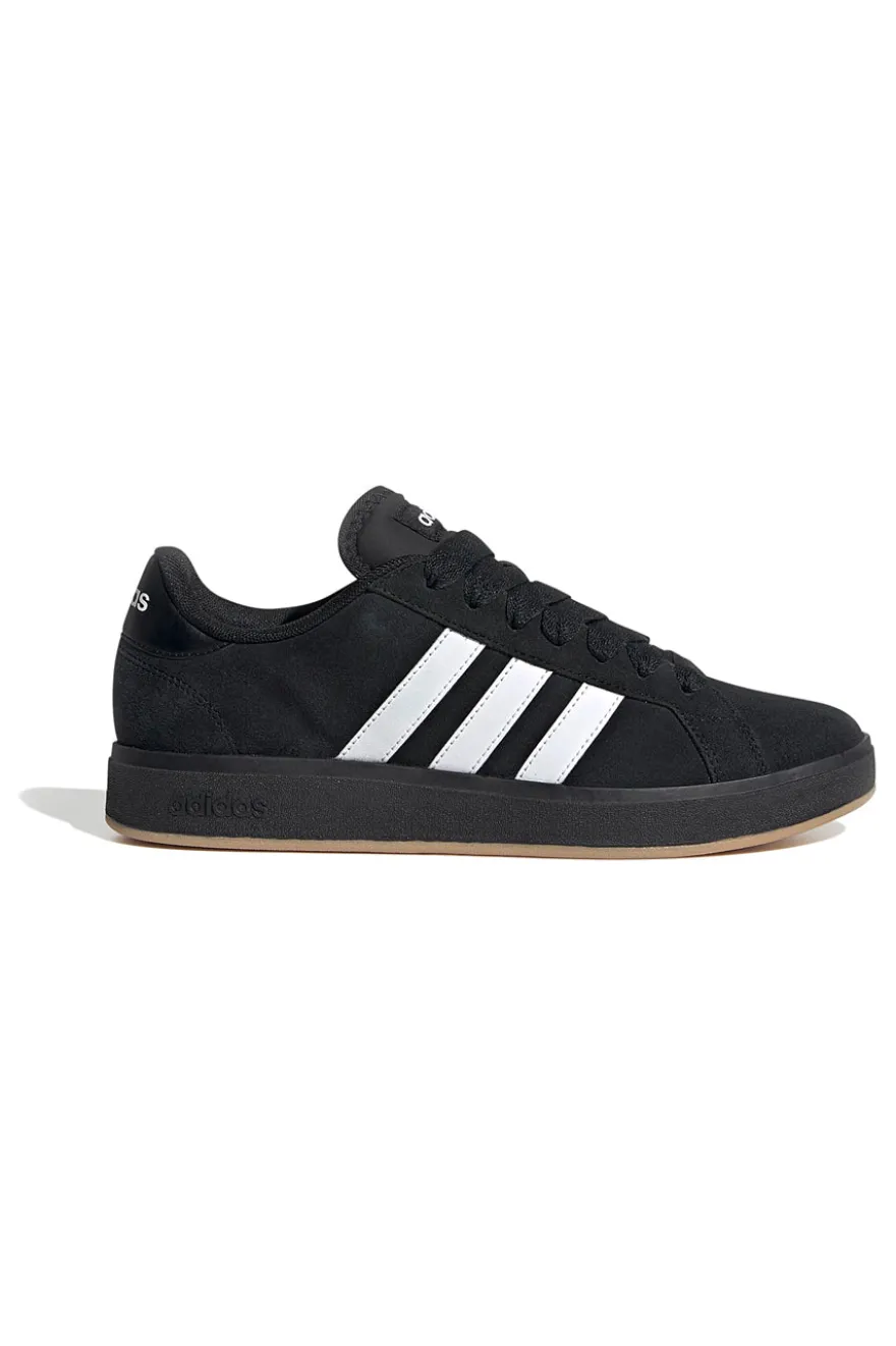 Adidas Grand Court Base 00er Retro-Sneaker in Schwarz mit weißen Streifen