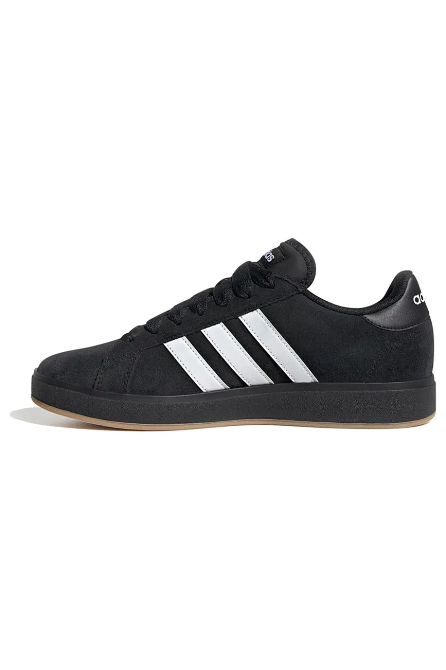 Adidas Grand Court Base 00er Retro-Sneaker in Schwarz mit weißen Streifen