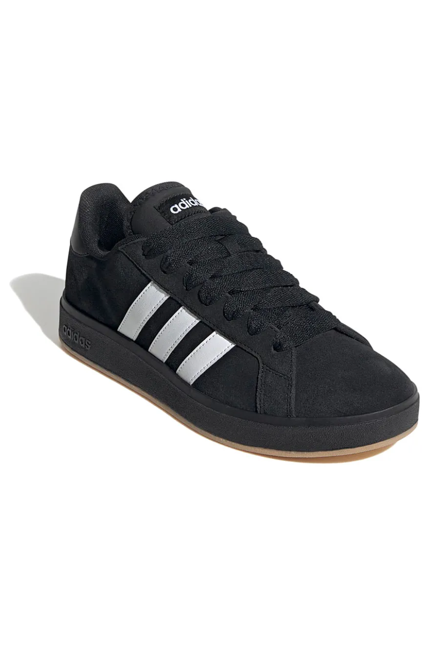 Adidas Grand Court Base 00er Retro-Sneaker in Schwarz mit weißen Streifen
