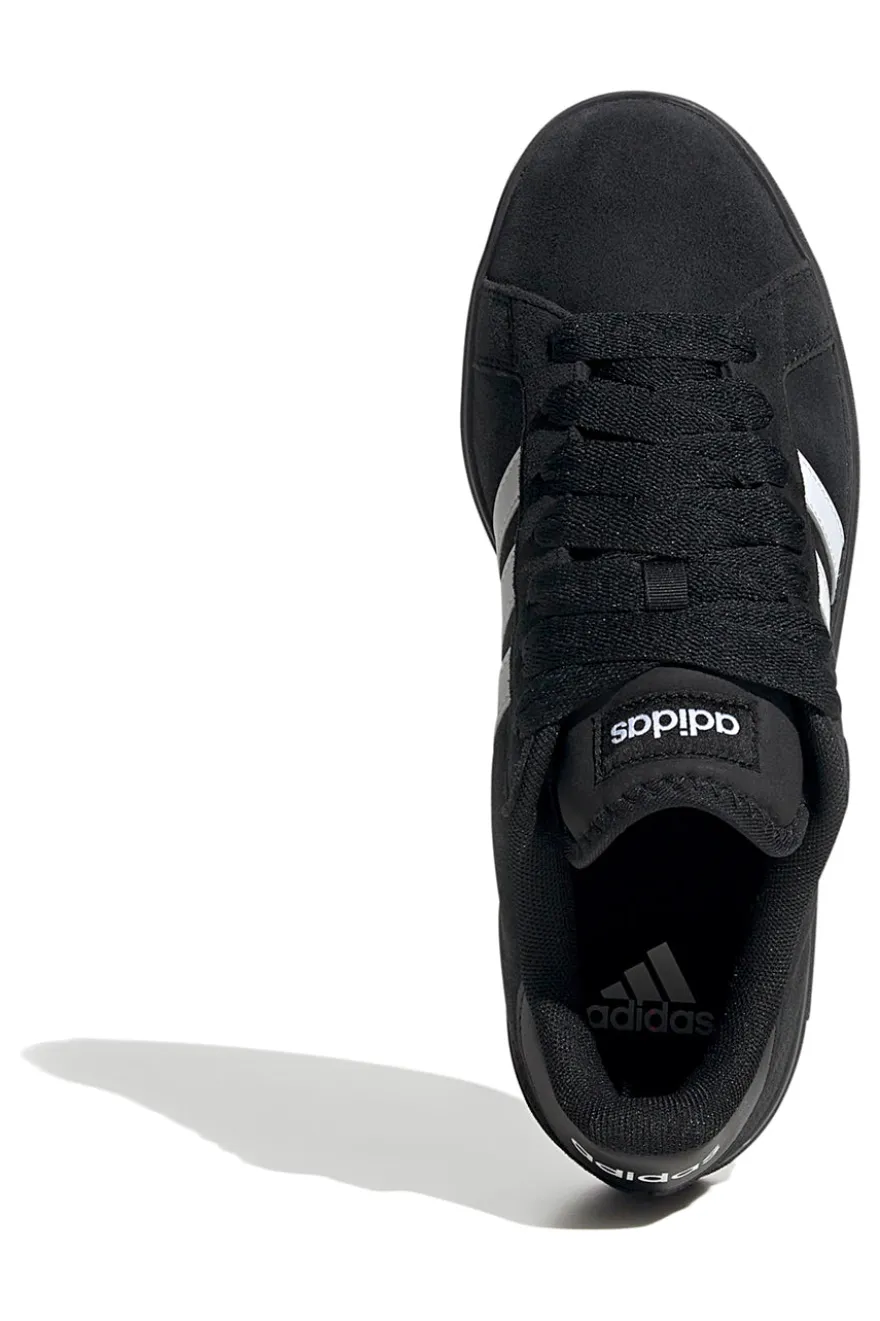 Adidas Grand Court Base 00er Retro-Sneaker in Schwarz mit weißen Streifen