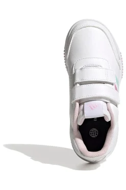 Adidas Tensaur Sport 2 CF K weiße Schuhe mit pastellfarbenen Details und Klettverschluss