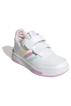 Adidas Tensaur Sport 2 CF K weiße Schuhe mit pastellfarbenen Details und Klettverschluss