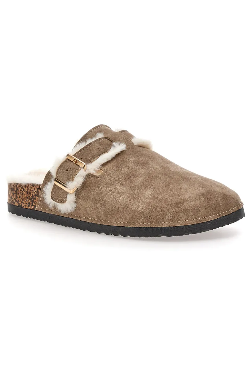 Altemberg 1214 Hausschuhe mit Doppelschnalle und Fellfutter, Taupe