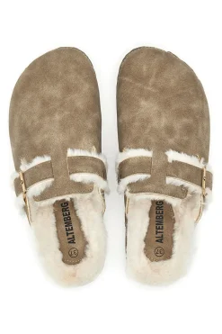 Altemberg 1214 Hausschuhe mit Doppelschnalle und Fellfutter, Taupe