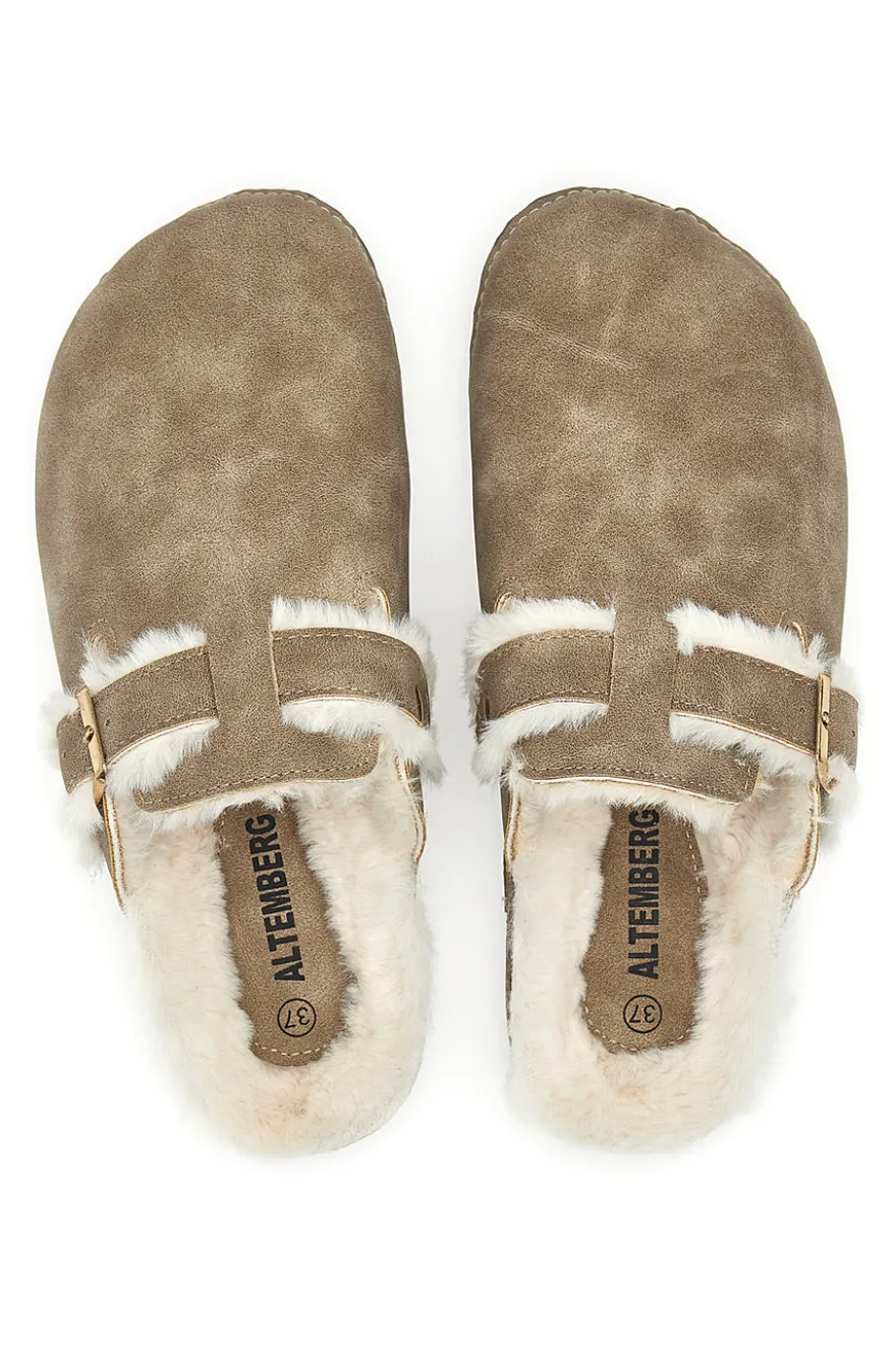 Altemberg 1214 Hausschuhe mit Doppelschnalle und Fellfutter, Taupe