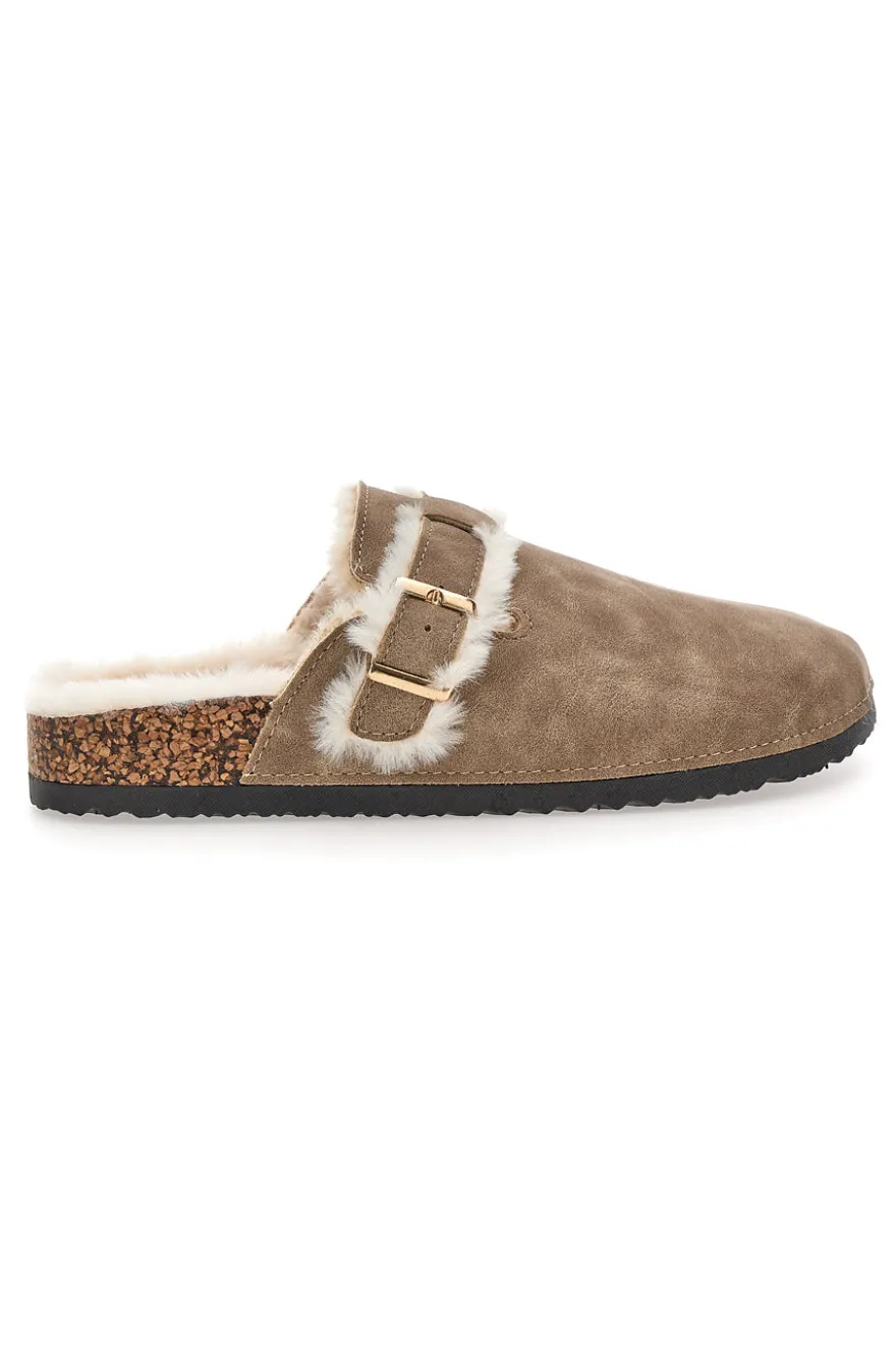 Altemberg 1214 Hausschuhe mit Doppelschnalle und Fellfutter, Taupe