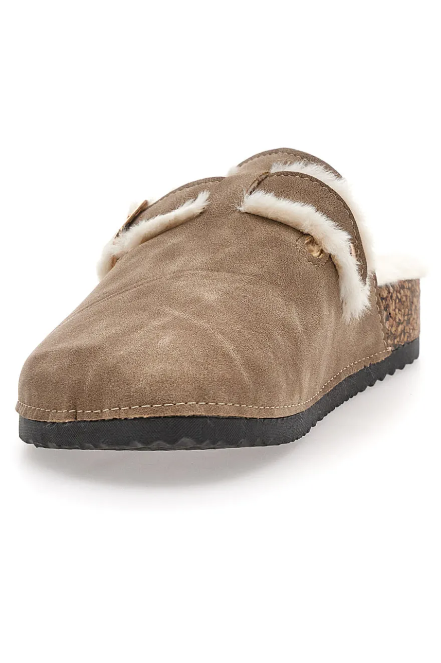 Altemberg 1214 Hausschuhe mit Doppelschnalle und Fellfutter, Taupe