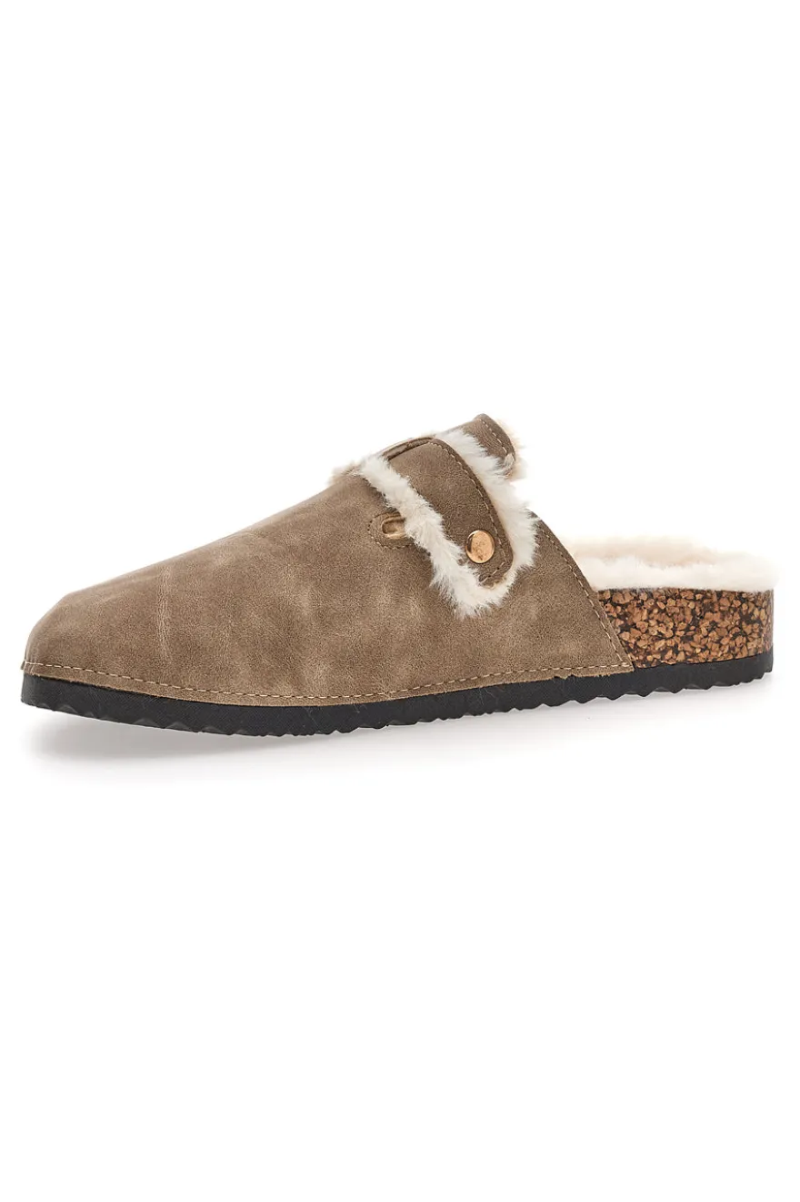 Altemberg 1214 Hausschuhe mit Doppelschnalle und Fellfutter, Taupe