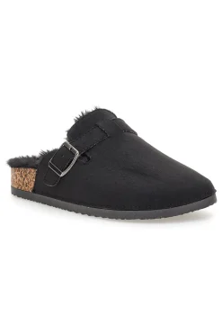 Altemberg 1210 Schwarze Hausschuhe mit Schnalle und Fellfutter