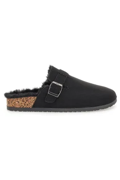 Altemberg 1210 Schwarze Hausschuhe mit Schnalle und Fellfutter