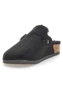 Altemberg 1210 Schwarze Hausschuhe mit Schnalle und Fellfutter