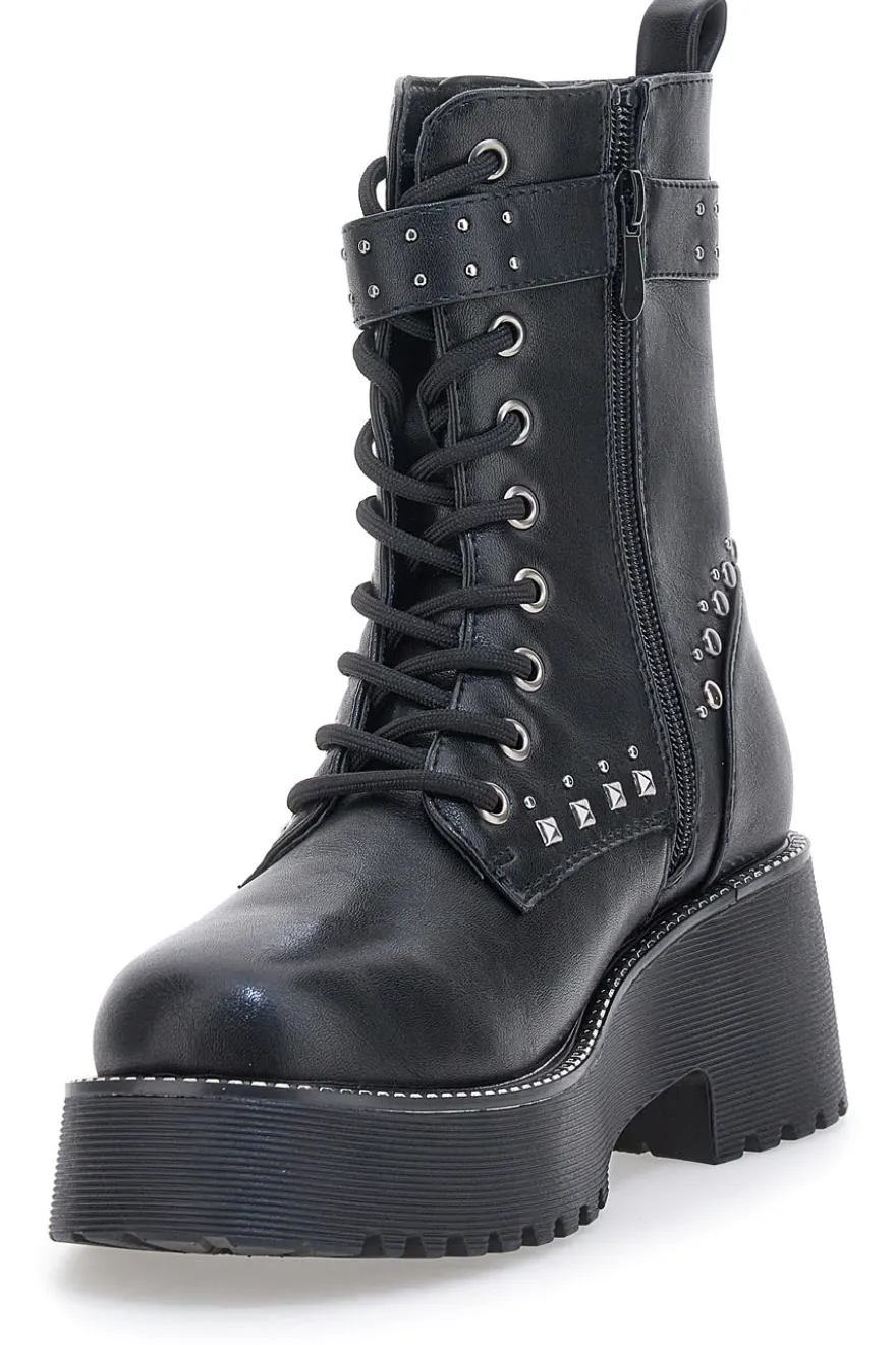 Anfibi Neri Flatform con Borchie e Cinturino Me&Me RQ24W16B
