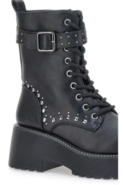 Anfibi Neri Flatform con Borchie e Cinturino Me&Me RQ24W16B