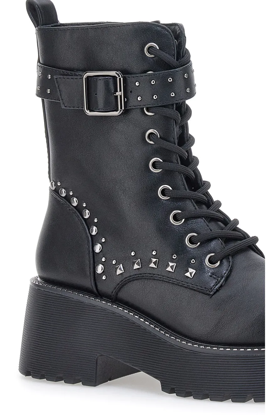 Anfibi Neri Flatform con Borchie e Cinturino Me&Me RQ24W16B