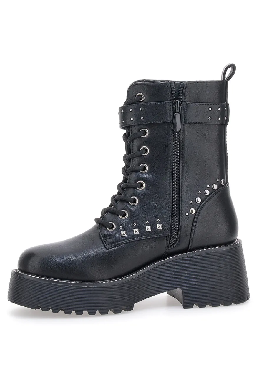 Anfibi Neri Flatform con Borchie e Cinturino Me&Me RQ24W16B