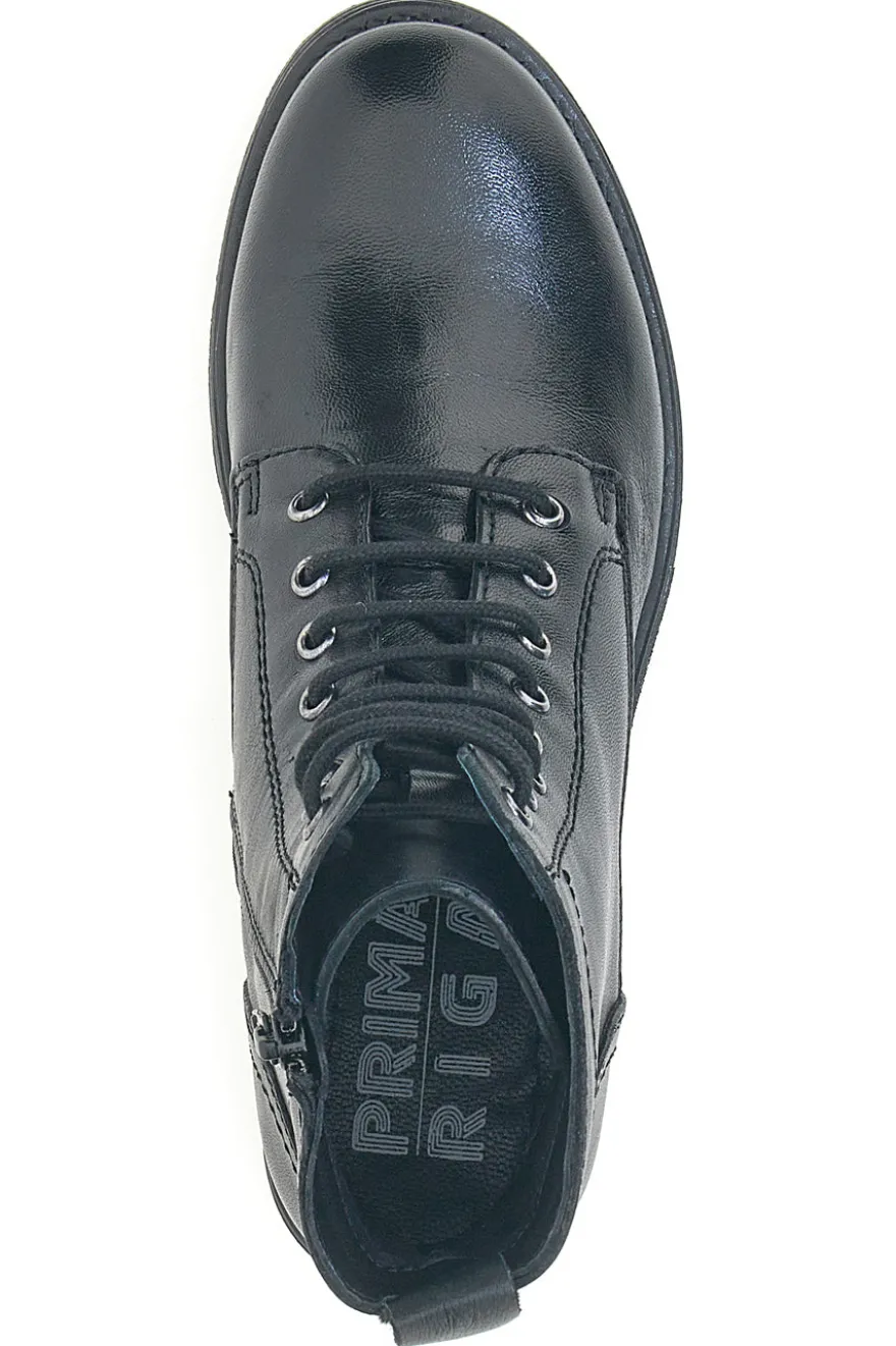 Anfibi neri in pelle con lacci Prima riga LB500