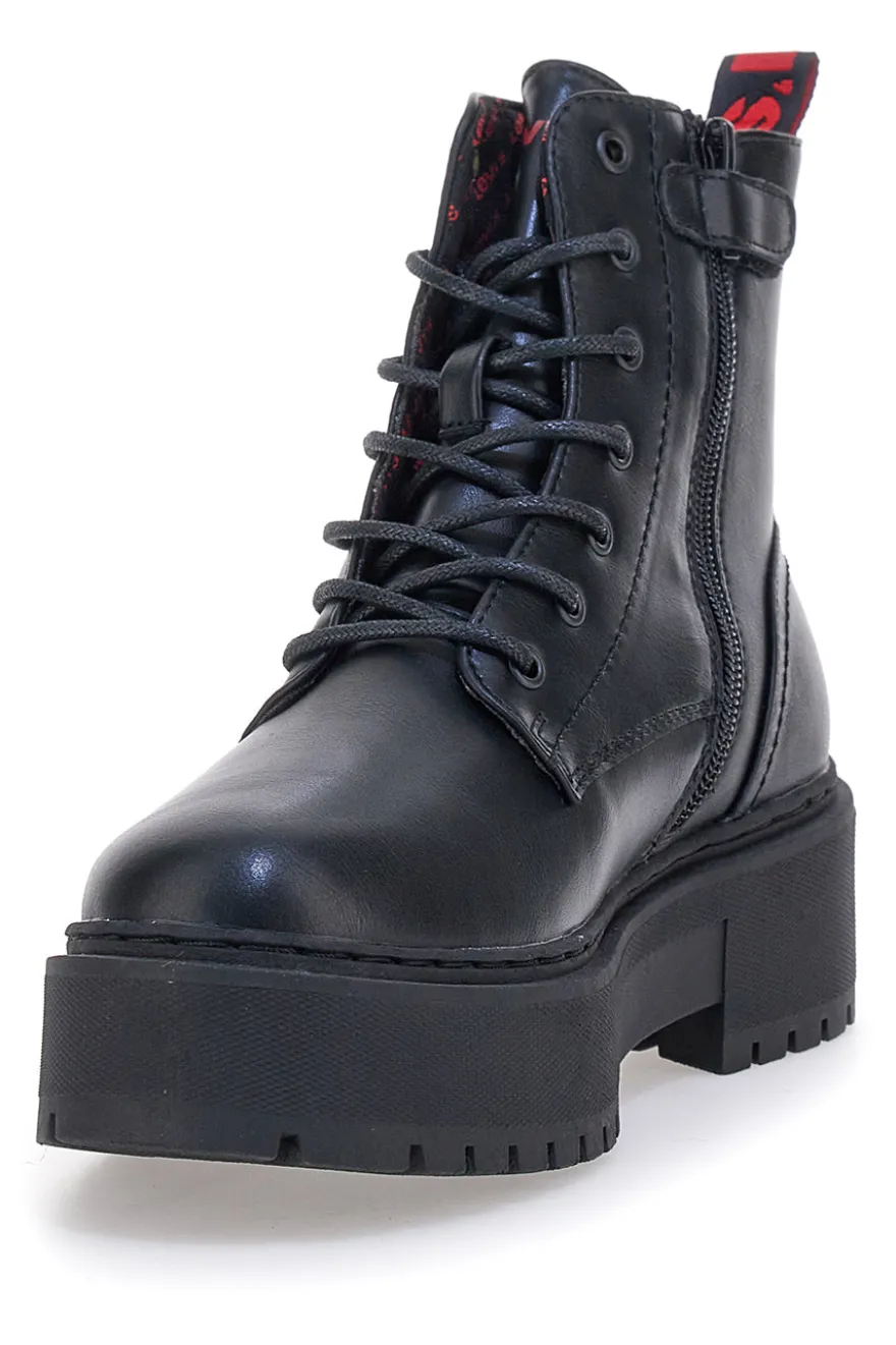 Anfibi neri platform con zip laterale e dettagli logati Levi's VCOO0021S