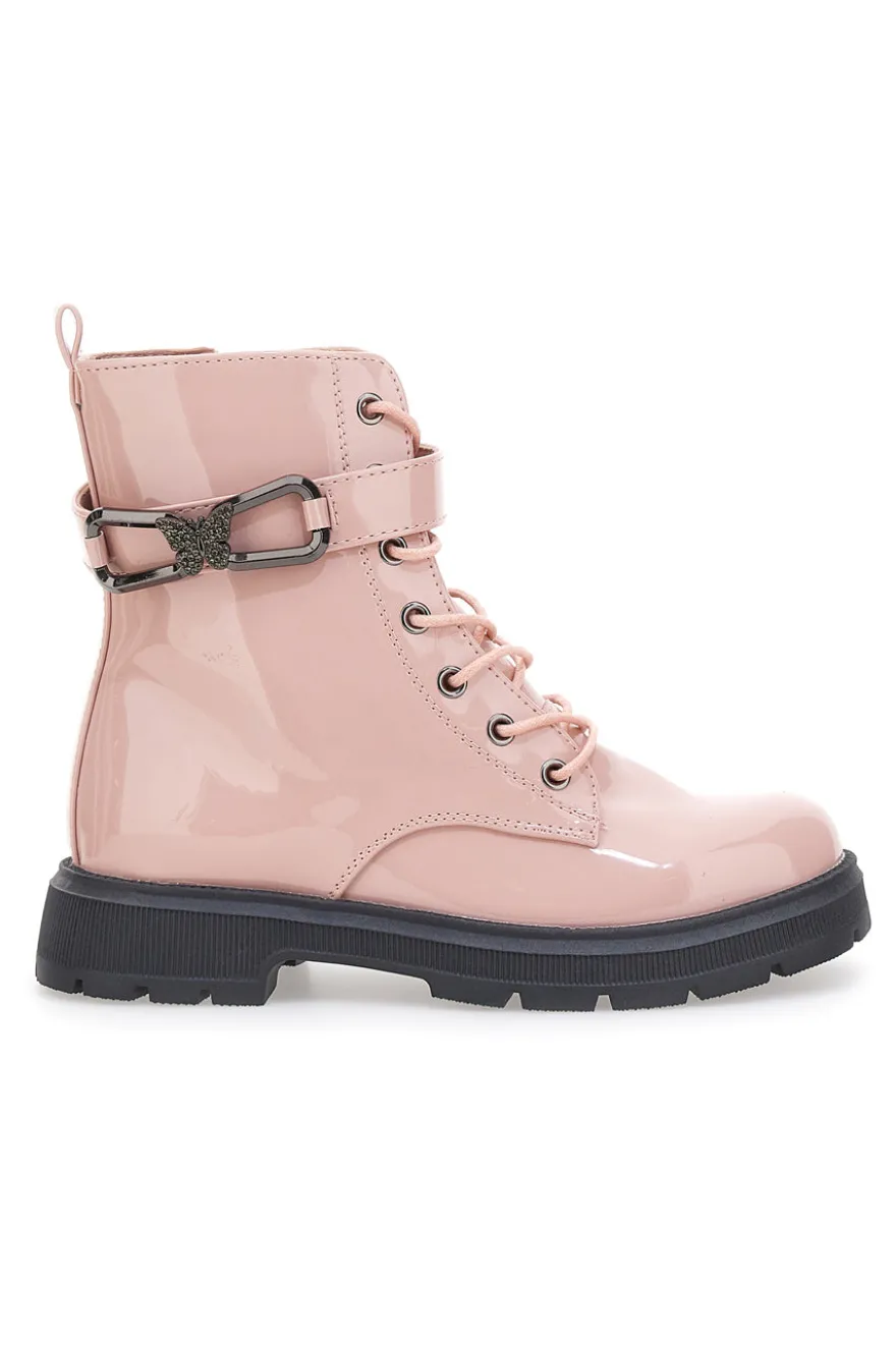 Anfibi Rosa effetto Vernice con Fibbia Decorativa GRAZIE 39P248W