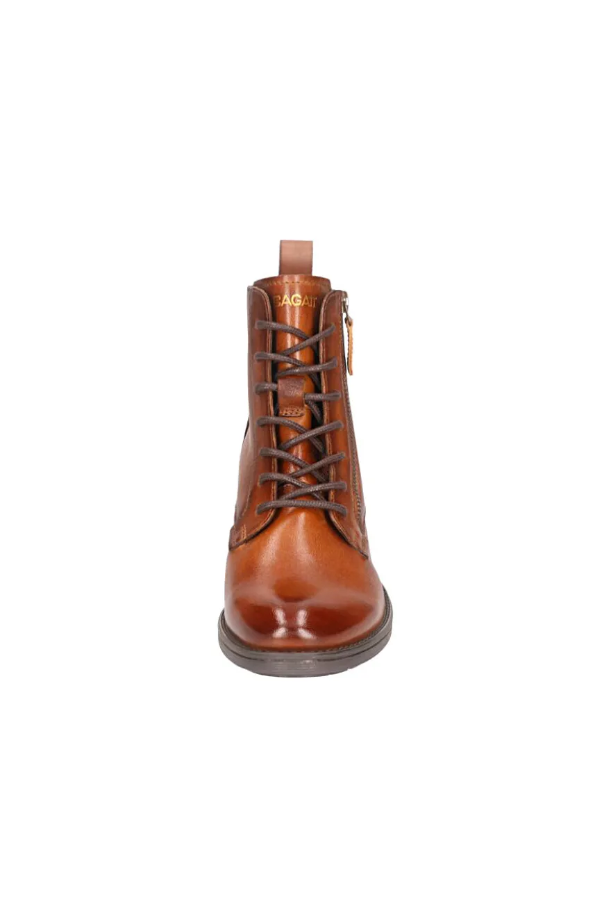 Anfibi stringati marrone cuoio in pelle con zip e rivestimento caldo Bagatt D11AFS3K4000
