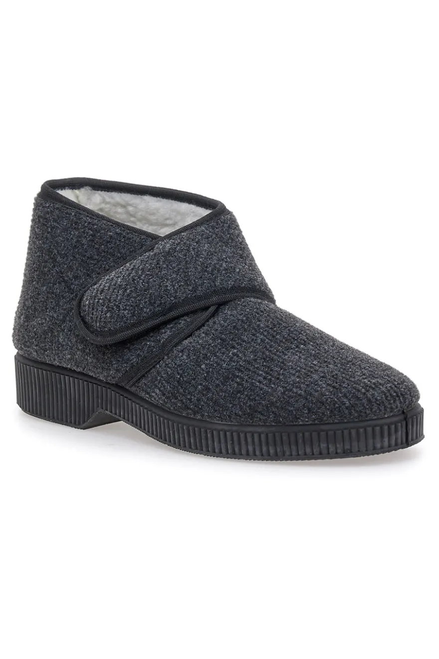 Antica Pantofoleria 1378 dunkelgraue Hausschuhe mit Klettverschluss