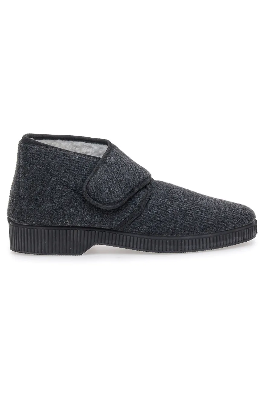 Antica Pantofoleria 1378 dunkelgraue Hausschuhe mit Klettverschluss