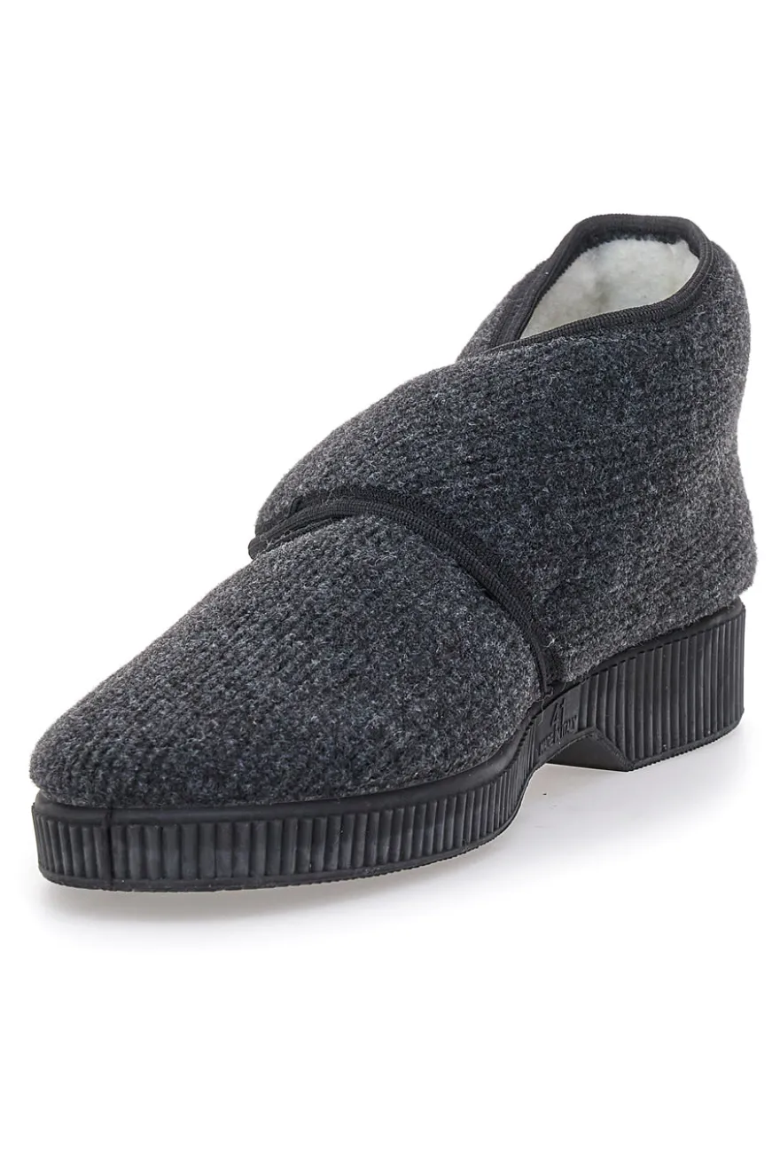 Antica Pantofoleria 1378 dunkelgraue Hausschuhe mit Klettverschluss
