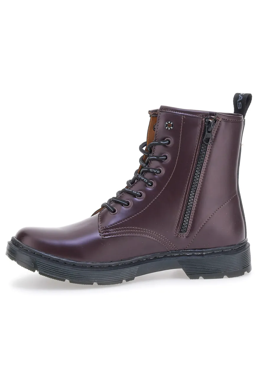 Auberginefarbene Kampfstiefel mit seitlichem Reißverschluss von Gas Nottingham