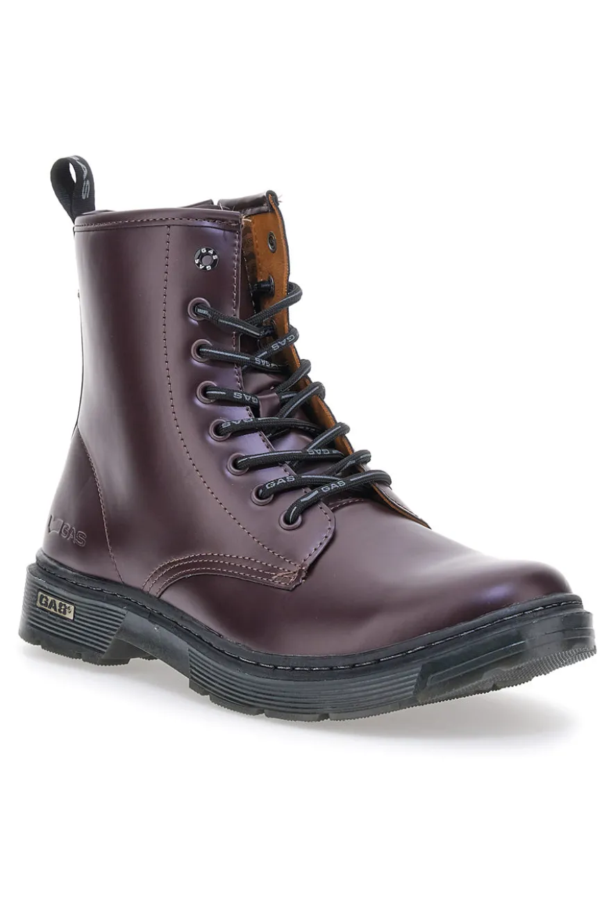 Auberginefarbene Kampfstiefel mit seitlichem Reißverschluss von Gas Nottingham