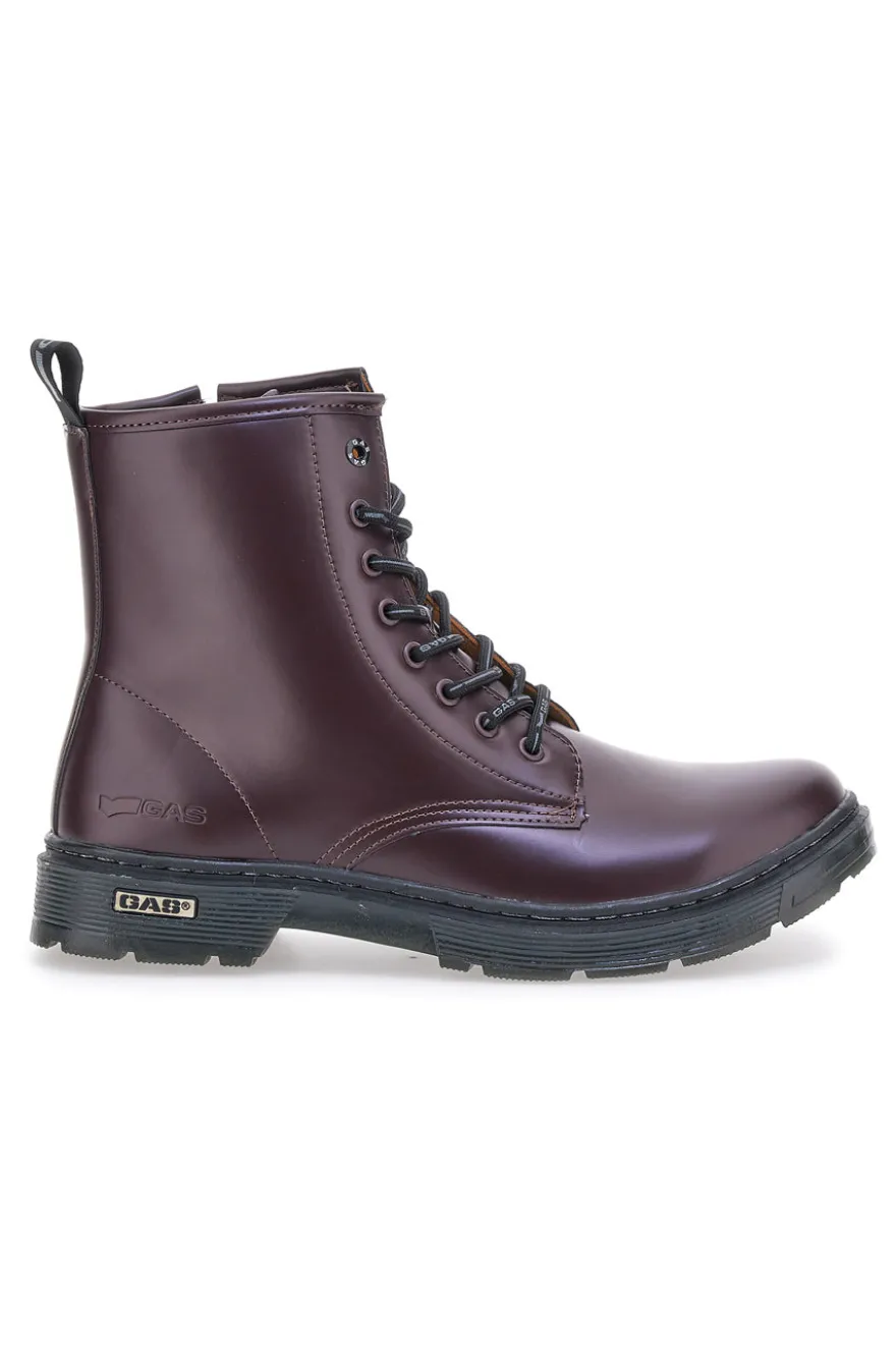 Auberginefarbene Kampfstiefel mit seitlichem Reißverschluss von Gas Nottingham