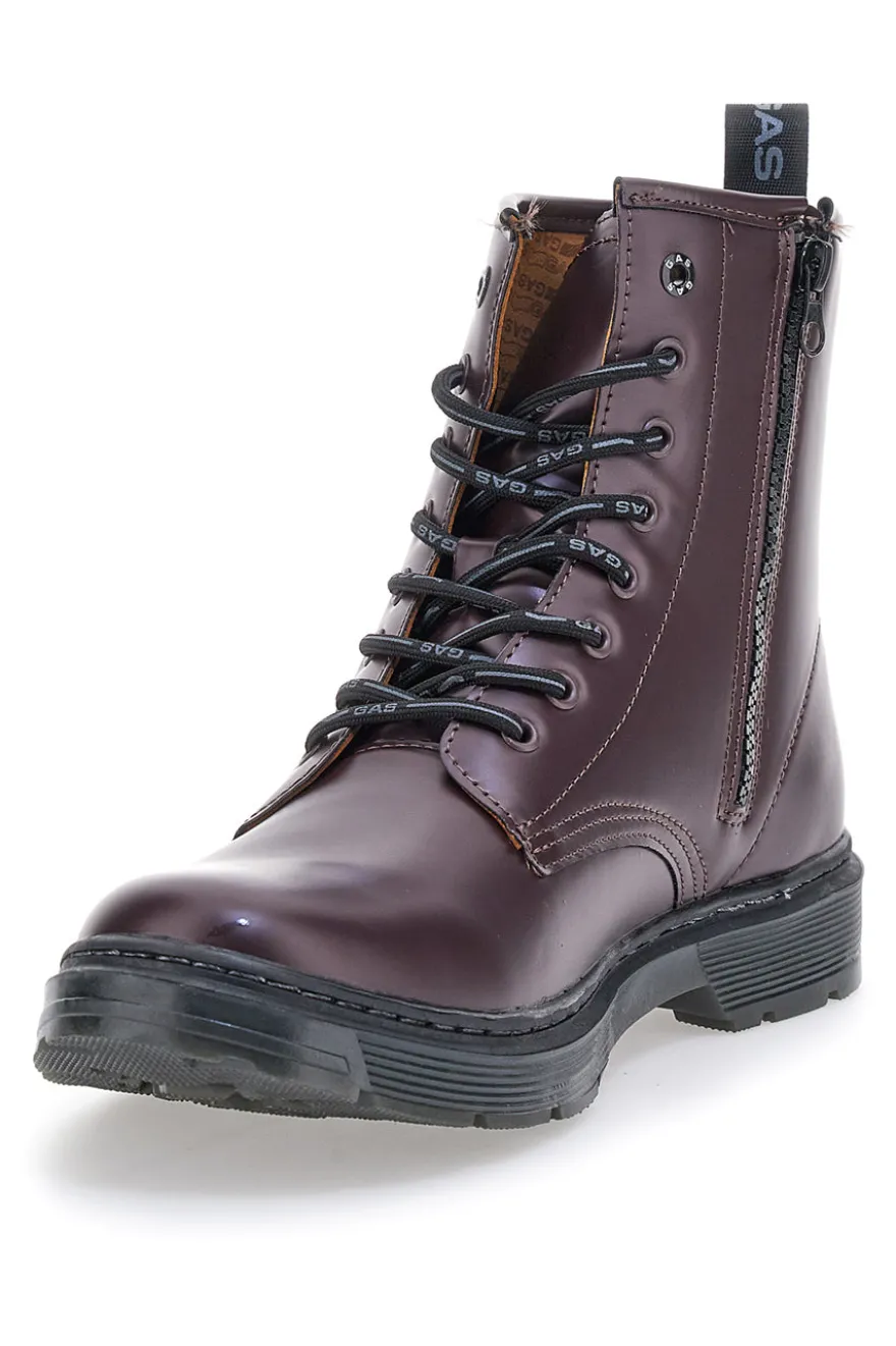 Auberginefarbene Kampfstiefel mit seitlichem Reißverschluss von Gas Nottingham