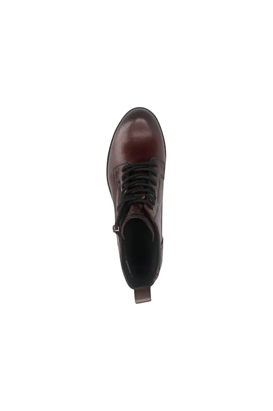 Bagatt D11AFS3K4100 Burgunderfarbene Leder-Schnürstiefel mit Reißverschluss und warmem Futter