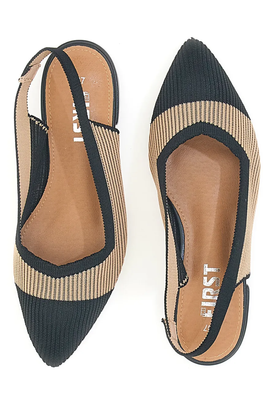 Ballerine beige e nere in tessuto con soletta morbida The First PRESZ11