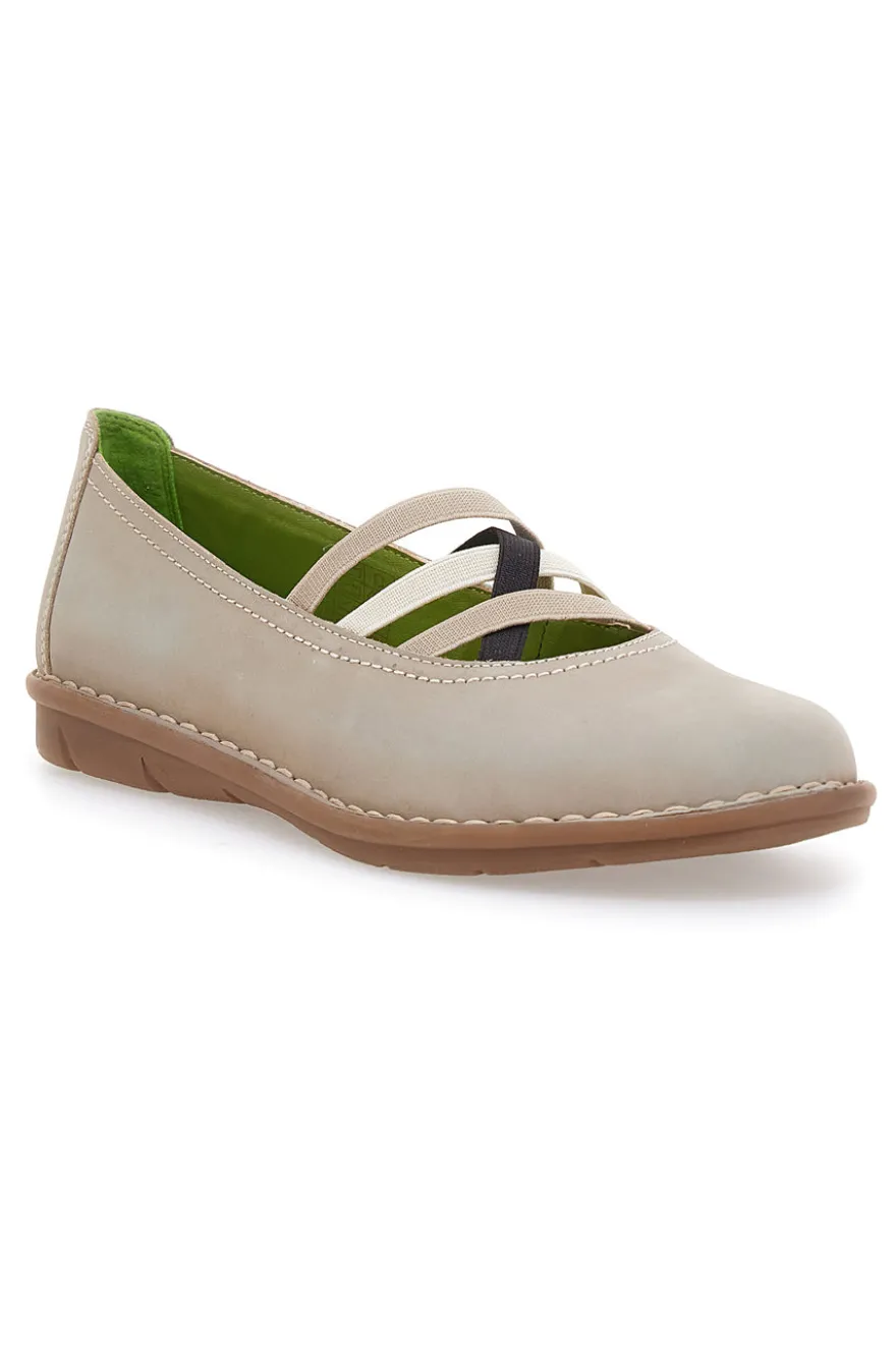Ballerine beige in vera pelle con fasce elastiche Prima riga 19840FRUIT