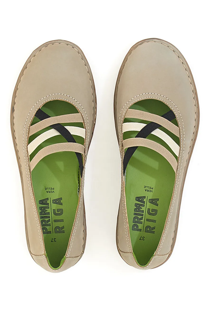 Ballerine beige in vera pelle con fasce elastiche Prima riga 19840FRUIT
