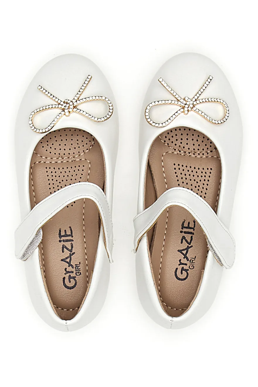 Ballerine bianche con fiocco dorato Grazie girl 392613S