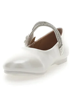 Ballerine Bianco Perlato Con Strass e Applicazione Floreale Pitt Kids 392451